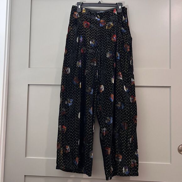 Anthropologie Eva Franco Pasquette Velvet Wide-Leg Pants Sz 8 Jacquard Floral